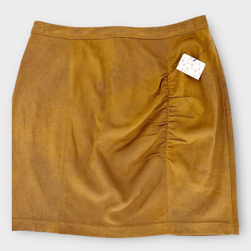 Free People OB1011915 Rumi Ruched Faux Leather Miniskirt Western Cowgirl - Picture 6 of 9